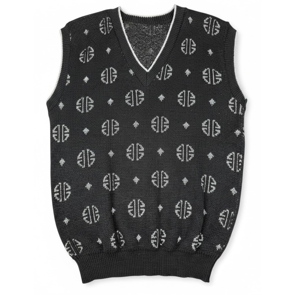 Vintage Bill Blass Black/Silver Lurex Knit Sweater Vest 1991 Made USA V-Neck M/L